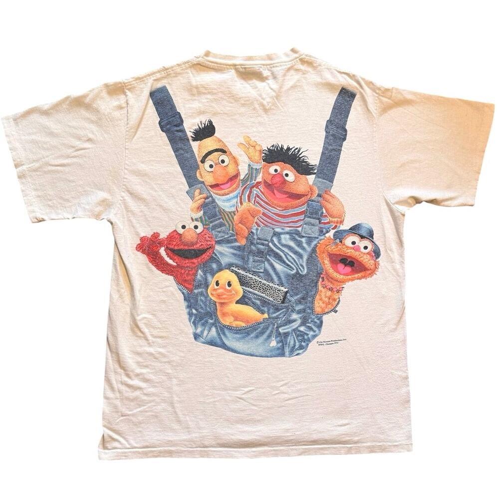 Vintage 90s Sesame Street Backpack T Shirt Changes Single Stitch XL Faux Pocket